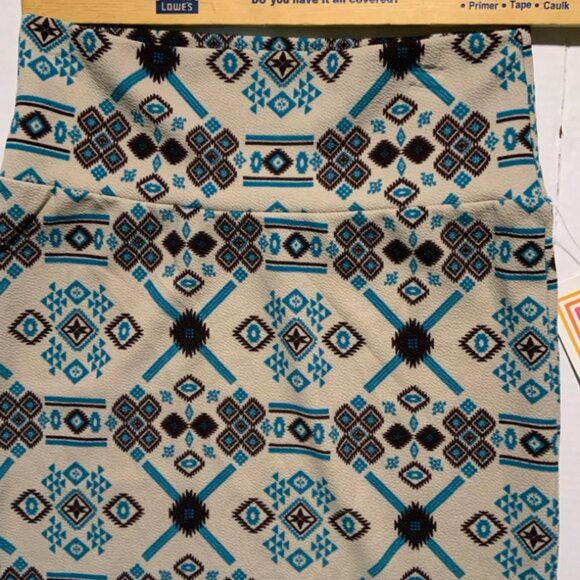 NWT‎ LuLaRoe Small Cassie Pencil Skirt Geometric Tan Black Teal (I) - Picture 3 of 4